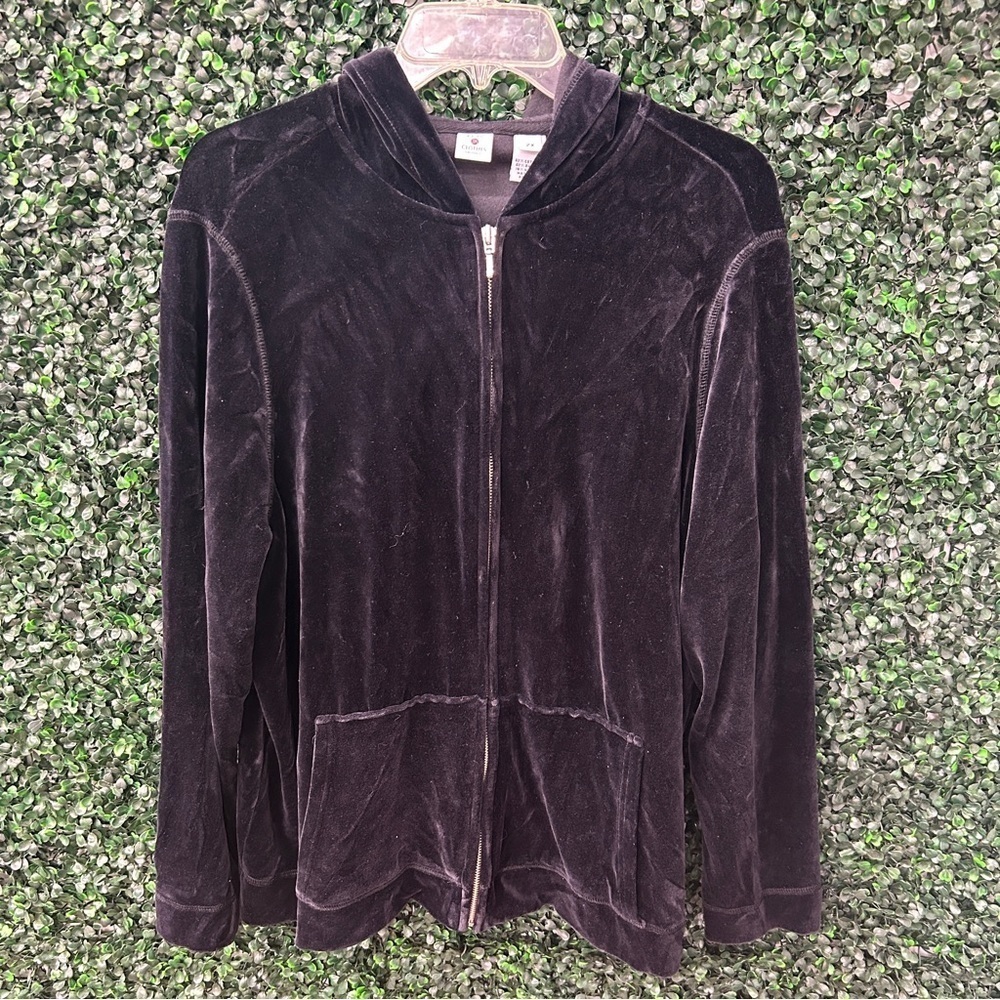 Real Clothes Black Velour Tracksuit Jacket - Size 12